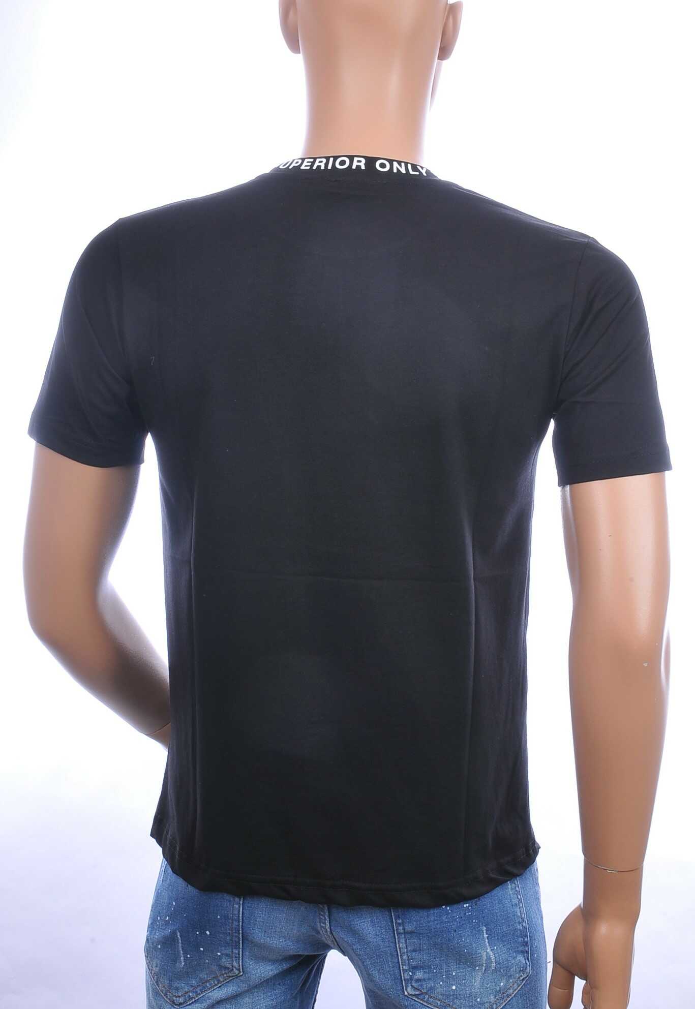 FRANCO RENZO trendy ronde hals heren T-Shirt met borstzak Zwart