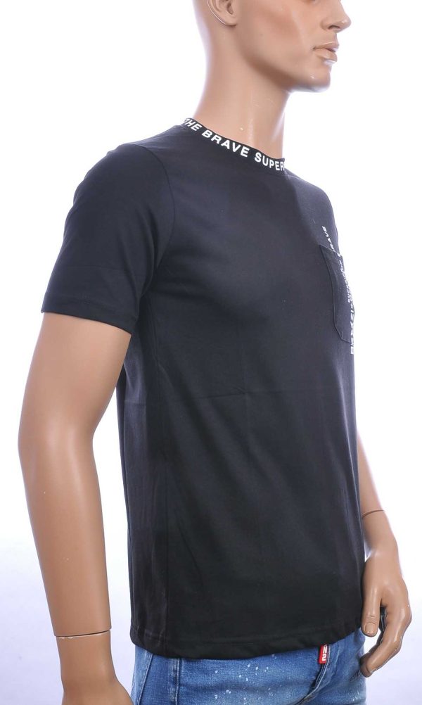 FRANCO RENZO trendy ronde hals heren T-Shirt met borstzak Zwart
