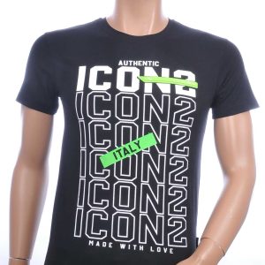 ICON2 trendy ronde hals heren T-Shirt Zwart