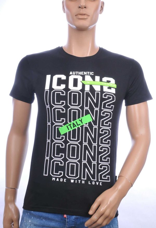 ICON2 trendy ronde hals heren T-Shirt Zwart