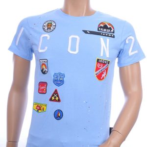 ICON2 trendy ronde hals heren T-Shirt met verfspetters Blauw