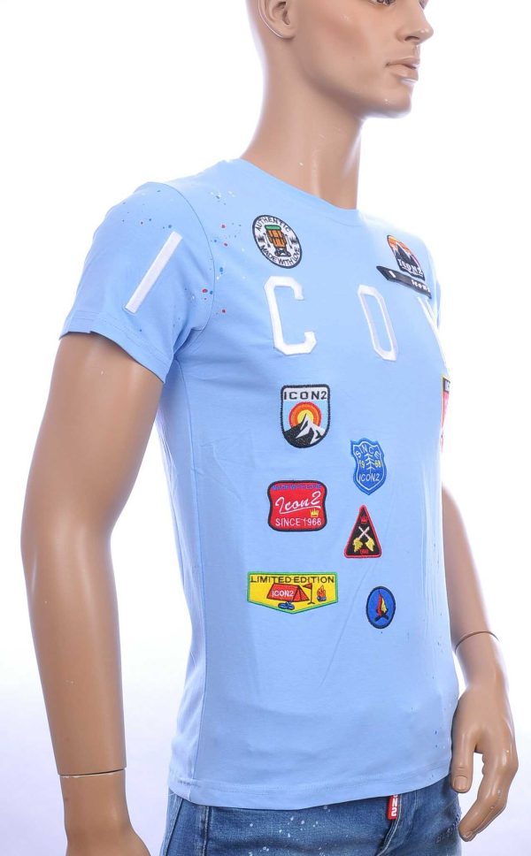 ICON2 trendy ronde hals heren T-Shirt met verfspetters Blauw