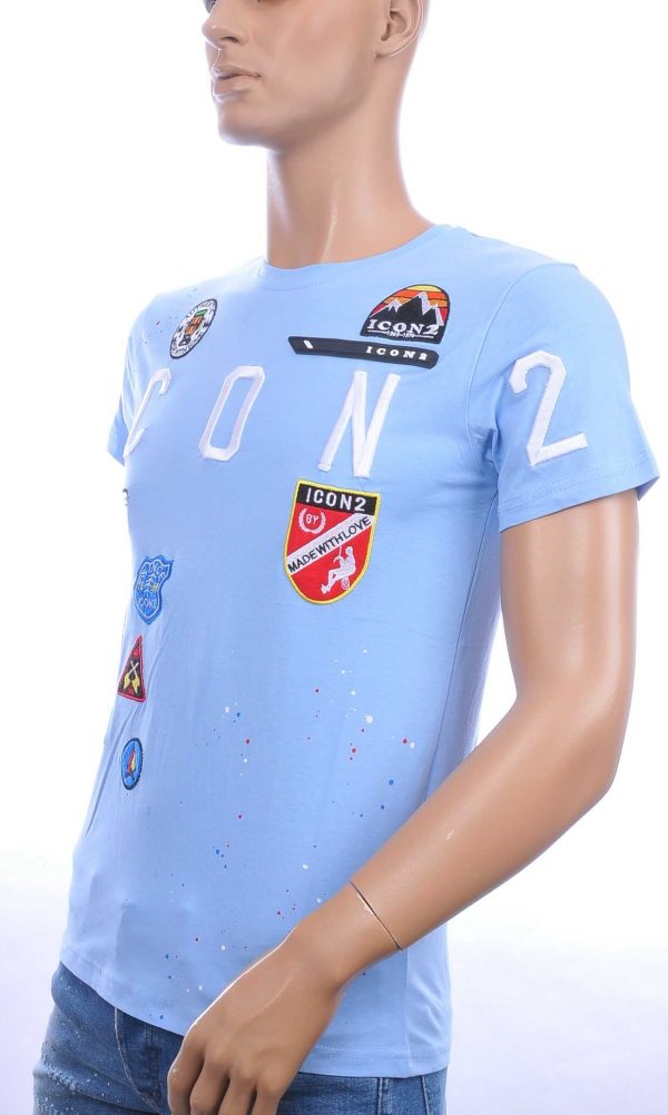 ICON2 trendy ronde hals heren T-Shirt met verfspetters Blauw