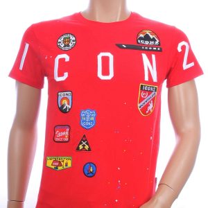 ICON2 trendy ronde hals heren T-Shirt met verfspetters Rood