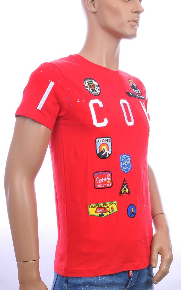ICON2 trendy ronde hals heren T-Shirt met verfspetters Rood