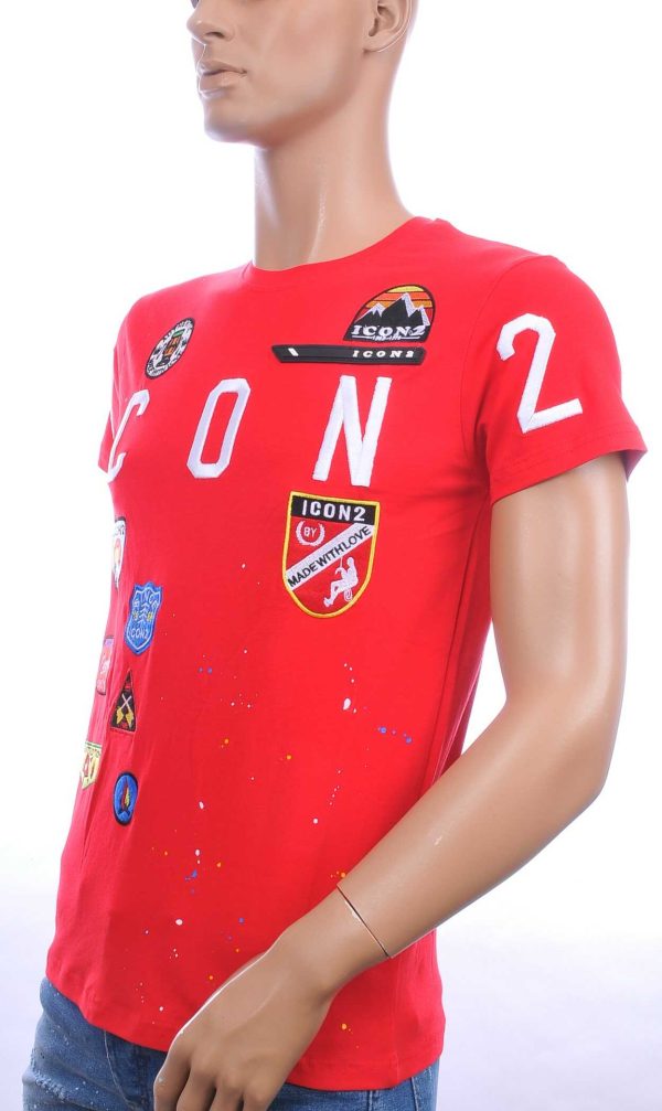 ICON2 trendy ronde hals heren T-Shirt met verfspetters Rood
