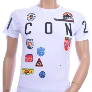 ICON2 trendy ronde hals heren T-Shirt met verfspetters Wit