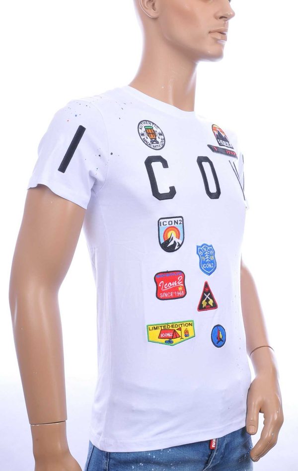 ICON2 trendy ronde hals heren T-Shirt met verfspetters Wit