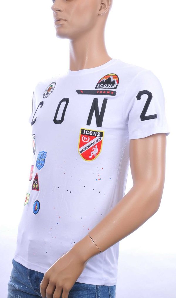ICON2 trendy ronde hals heren T-Shirt met verfspetters Wit