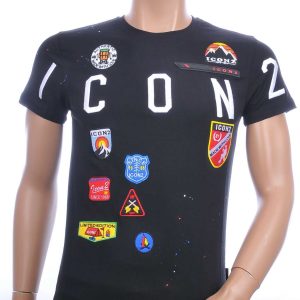 ICON2 trendy ronde hals heren T-Shirt met verfspetters Zwart