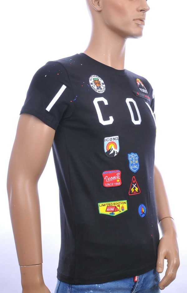 ICON2 trendy ronde hals heren T-Shirt met verfspetters Zwart