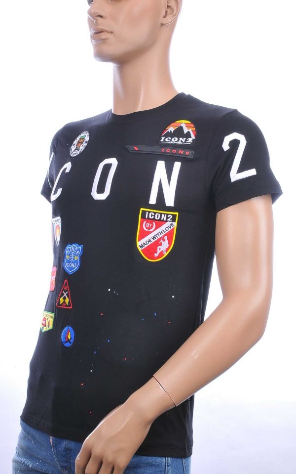 ICON2 trendy ronde hals heren T-Shirt met verfspetters Zwart