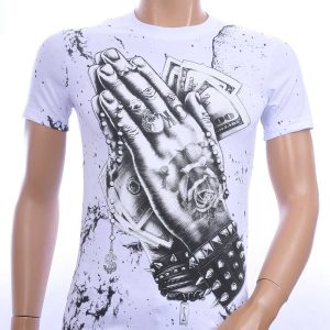 BY BUGOTTI trendy ronde hals heren T-shirt met steentjes Wit