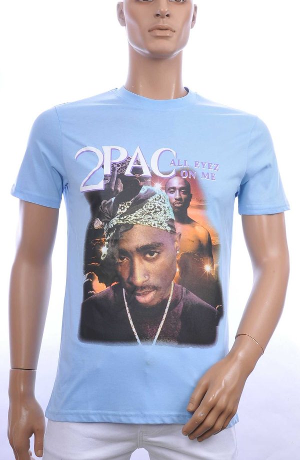 CONTOUR trendy ronde hals 2PAC heren T-Shirt Blauw