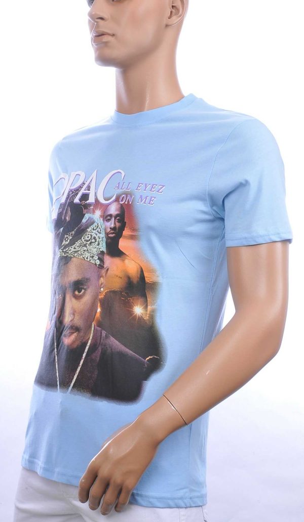 CONTOUR trendy ronde hals 2PAC heren T-Shirt Blauw