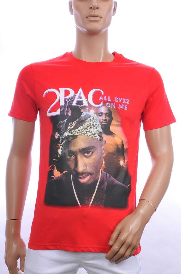 CONTOUR trendy ronde hals 2PAC heren T-Shirt Rood