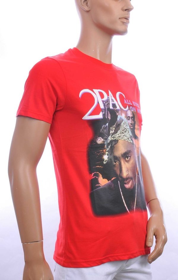 CONTOUR trendy ronde hals 2PAC heren T-Shirt Rood