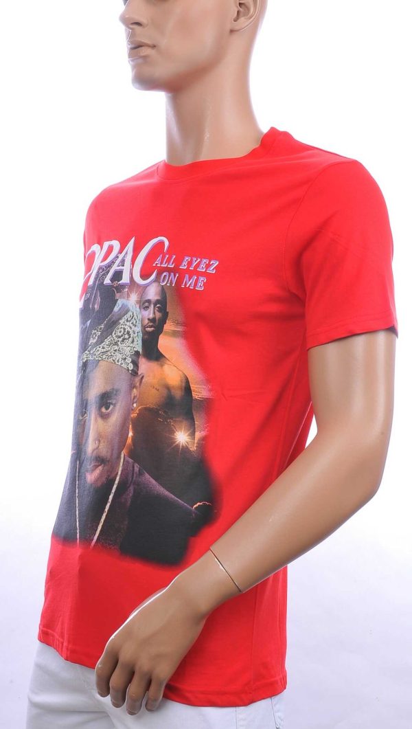 CONTOUR trendy ronde hals 2PAC heren T-Shirt Rood