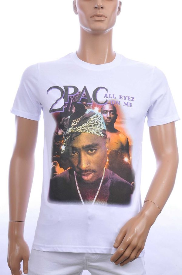 CONTOUR trendy ronde hals 2PAC heren T-Shirt Wit