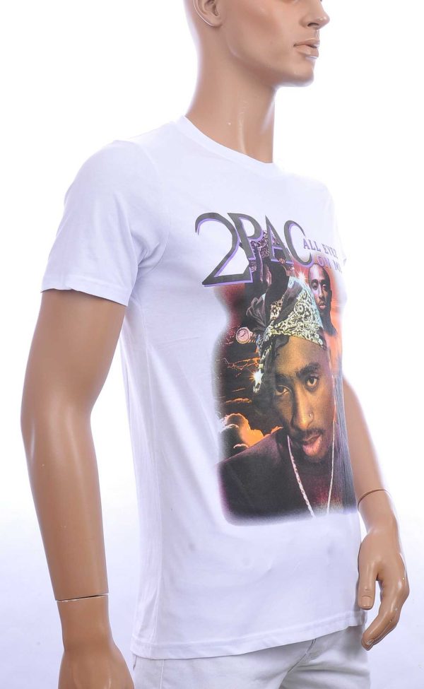 CONTOUR trendy ronde hals 2PAC heren T-Shirt Wit