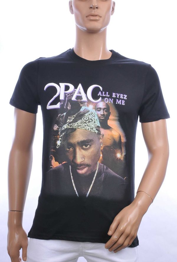 CONTOUR trendy ronde hals 2PAC heren T-Shirt Zwart