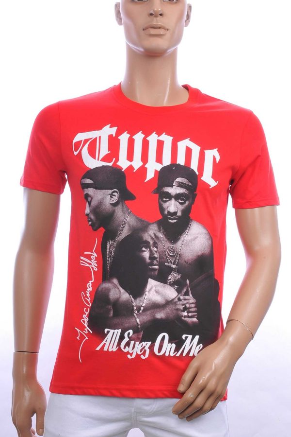 CONTOUR trendy ronde hals TUPAC heren T-Shirt Rood