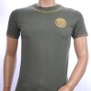 Ci-Borg trendy ronde hals heren T-shirt met leeuwenkop badge Khaki