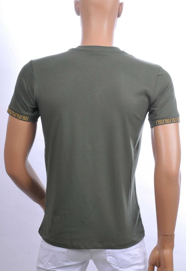 Ci-Borg trendy ronde hals heren T-shirt met leeuwenkop badge Khaki