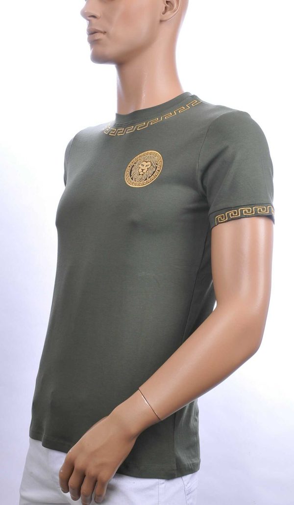 Ci-Borg trendy ronde hals heren T-shirt met leeuwenkop badge Khaki