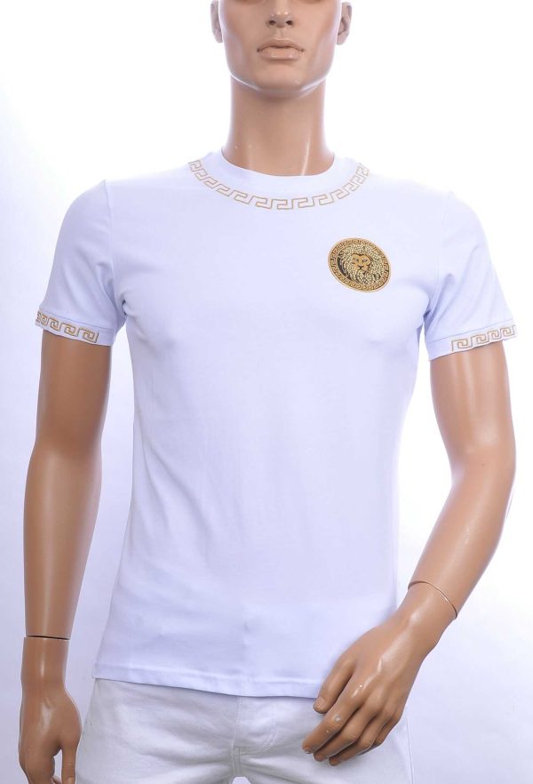 Ci-Borg trendy ronde hals heren T-shirt met leeuwenkop badge Wit