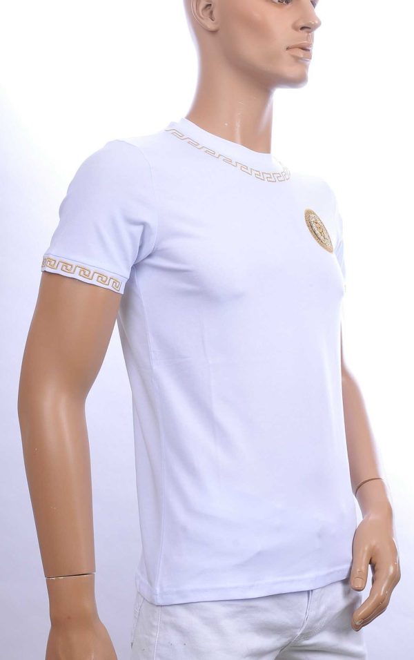 Ci-Borg trendy ronde hals heren T-shirt met leeuwenkop badge Wit