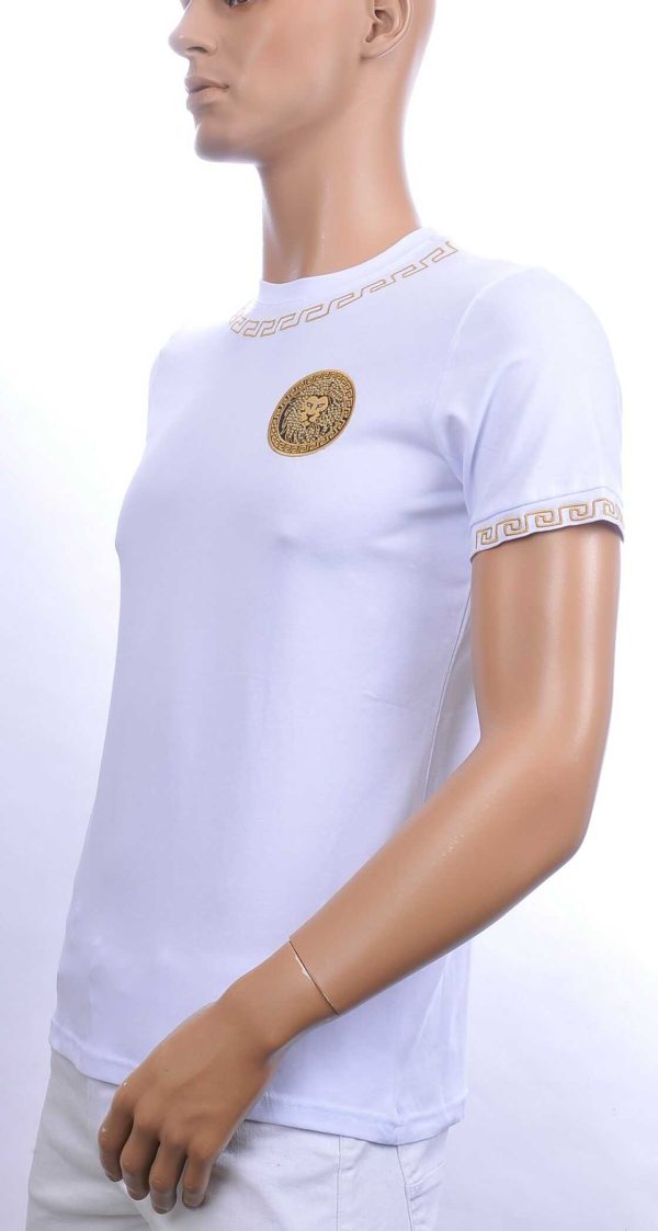 Ci-Borg trendy ronde hals heren T-shirt met leeuwenkop badge Wit