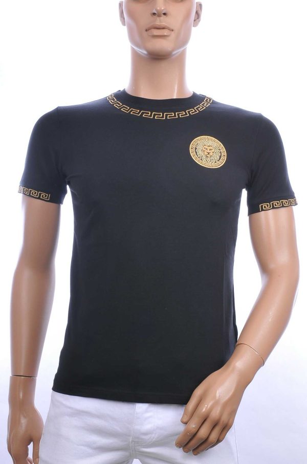 Ci-Borg trendy ronde hals heren T-shirt met leeuwenkop badge Zwart