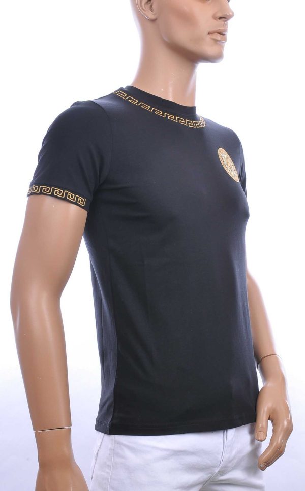 Ci-Borg trendy ronde hals heren T-shirt met leeuwenkop badge Zwart