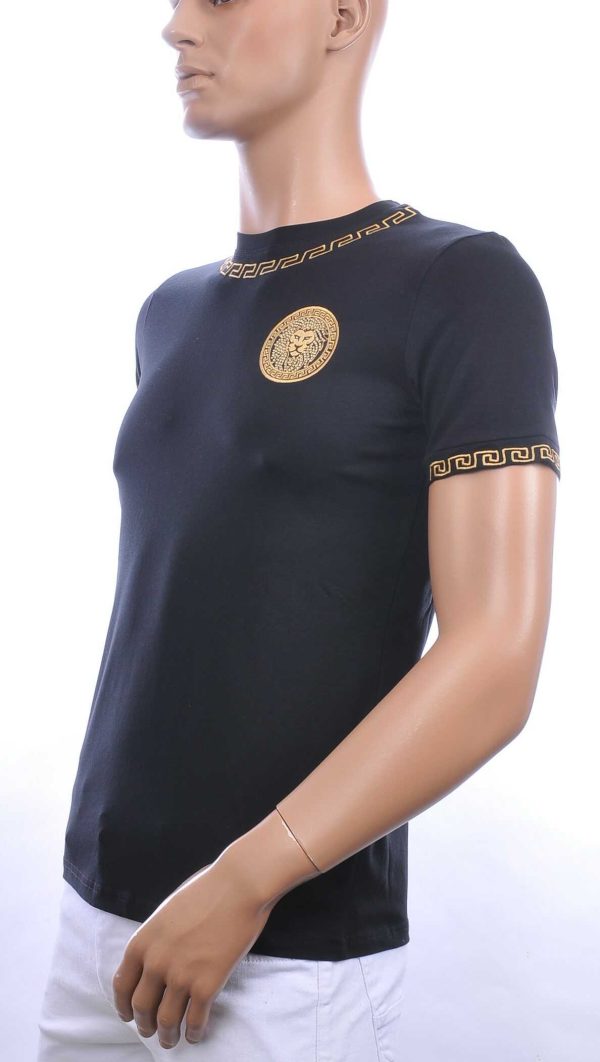 Ci-Borg trendy ronde hals heren T-shirt met leeuwenkop badge Zwart