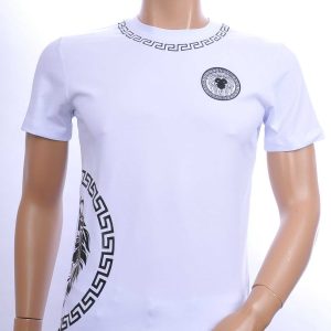 Ci-Borg trendy ronde hals heren T-shirt met leeuwenkop badge Wit