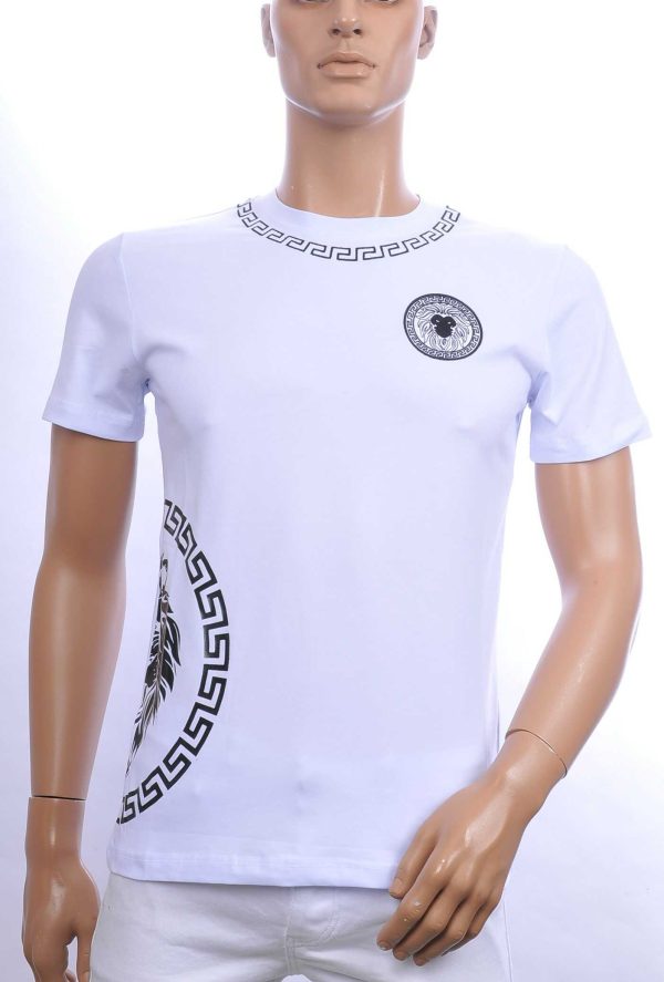 Ci-Borg trendy ronde hals heren T-shirt met leeuwenkop badge Wit