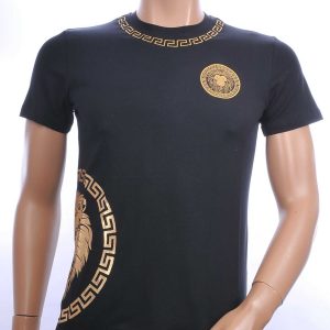 Ci-Borg trendy ronde hals heren T-shirt met leeuwenkop badge Zwart