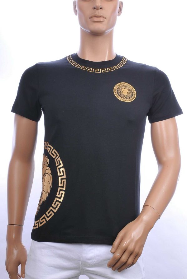 Ci-Borg trendy ronde hals heren T-shirt met leeuwenkop badge Zwart