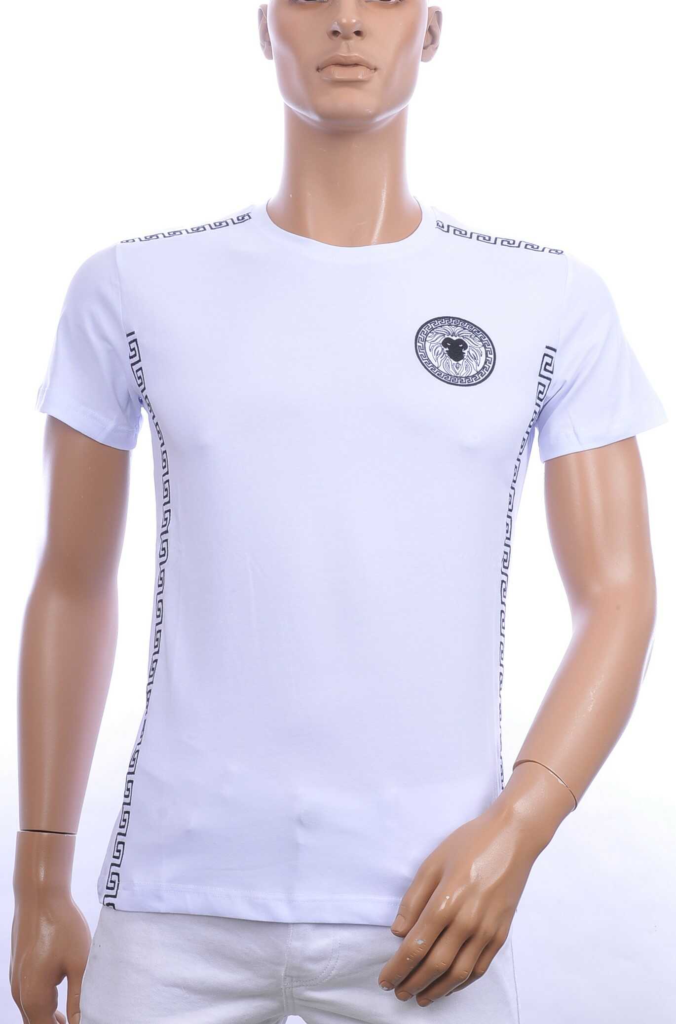 Ci-Borg trendy ronde hals heren T-shirt met leeuwenkop badge Wit