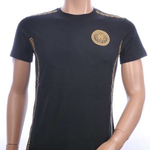 Ci-Borg trendy ronde hals heren T-shirt met leeuwenkop badge Zwart