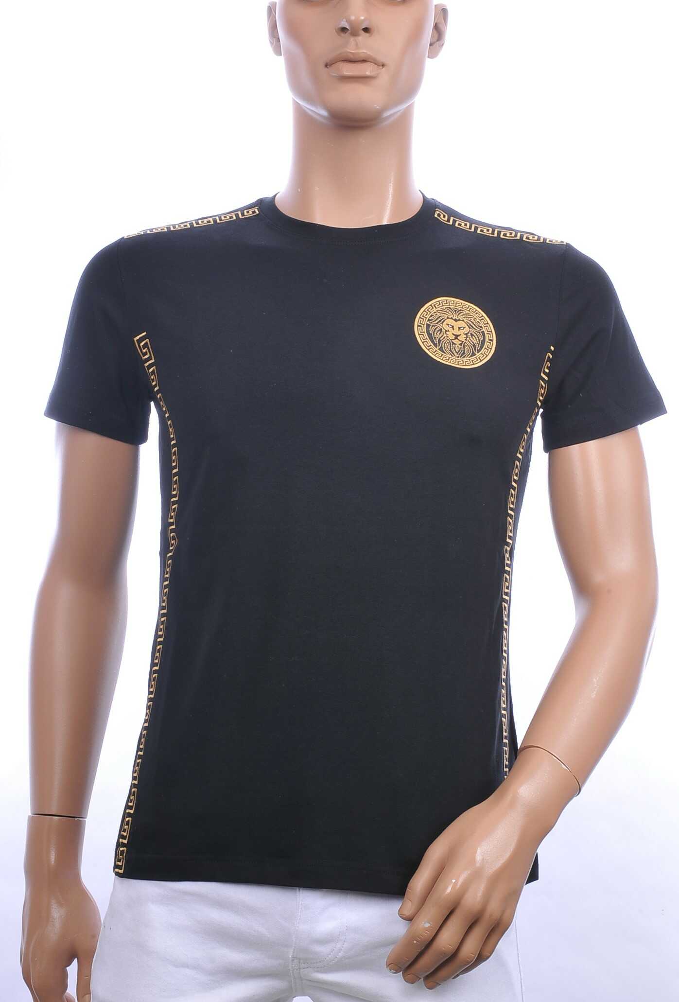 Ci-Borg trendy ronde hals heren T-shirt met leeuwenkop badge Zwart