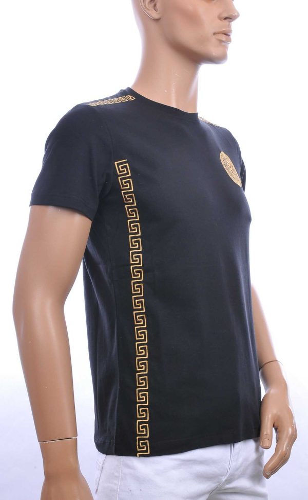 Ci-Borg trendy ronde hals heren T-shirt met leeuwenkop badge Zwart