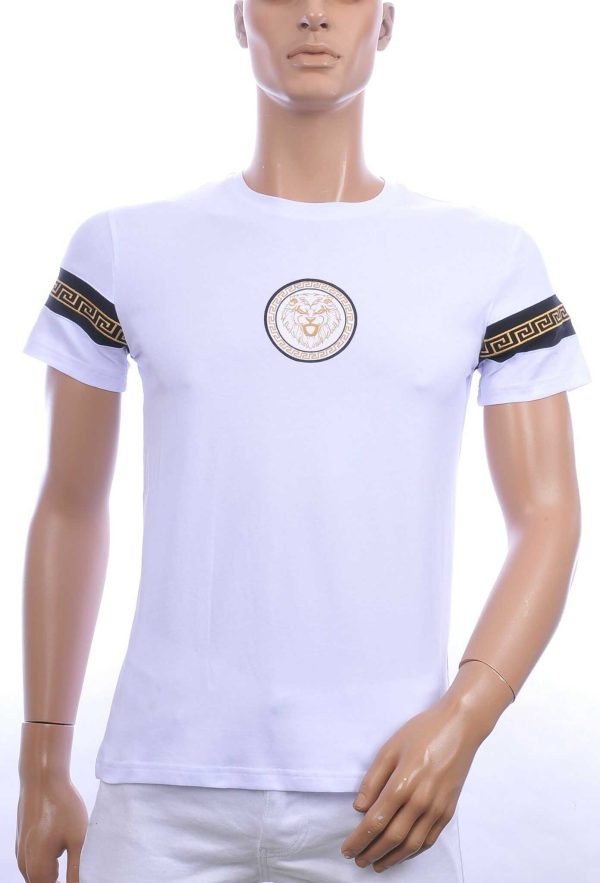 Ci-Borg trendy ronde hals heren T-shirt met leeuwenkop badge Wit