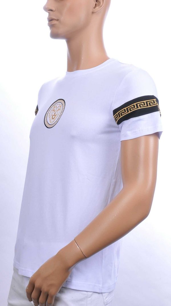 Ci-Borg trendy ronde hals heren T-shirt met leeuwenkop badge Wit