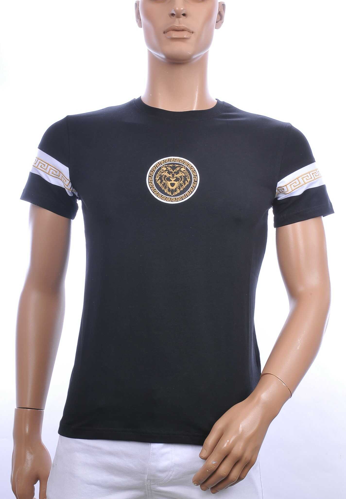 Ci-Borg trendy ronde hals heren T-shirt met leeuwenkop badge Zwart