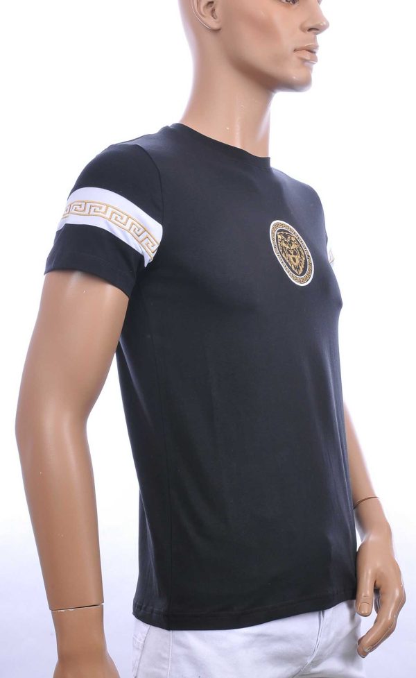 Ci-Borg trendy ronde hals heren T-shirt met leeuwenkop badge Zwart