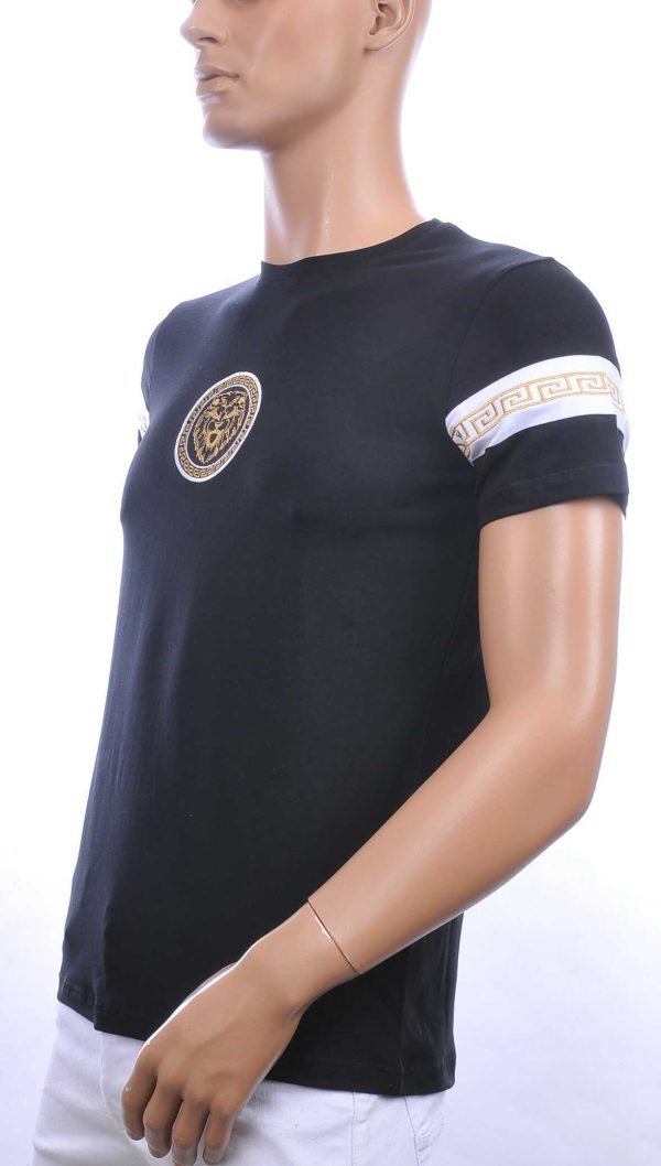 Ci-Borg trendy ronde hals heren T-shirt met leeuwenkop badge Zwart