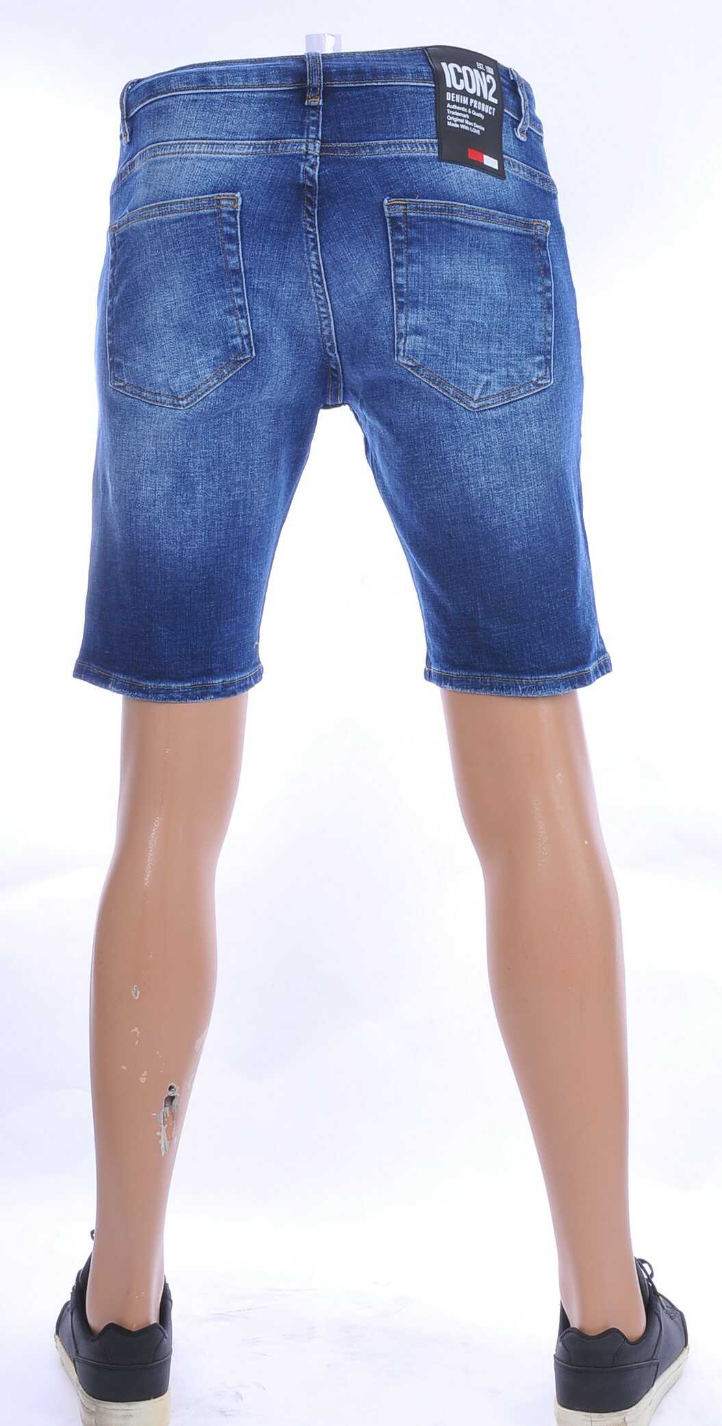 ICON2 hippie gescheurde slim fit heren korte spijkerbroek met verfspatten Blauw