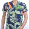 KZR trendy allover bladeren dessin heren korte mouwen festival overhemd Groen
